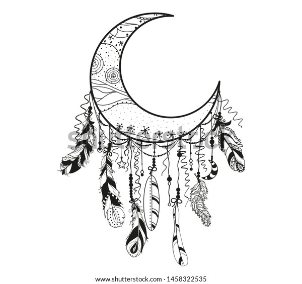 Dreamcatcher on white. Abstract mystic symbol.\
Design for spiritual relaxation for adults. Line art creation.\
Black and white illustration for\
coloring