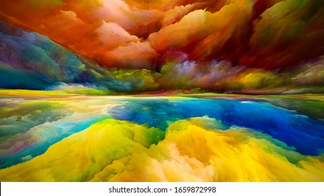 Dreams of Sky. Escape to Reality series. Composition of  surreal sunset sunrise colors and textures for works on landscape painting, imagination, creativity and art