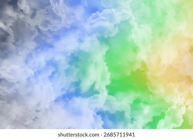 Dreamy Gradient Sky Clouds with Grey Blue Green and Yellow Hues Abstract and Conceptual Backdrop Design