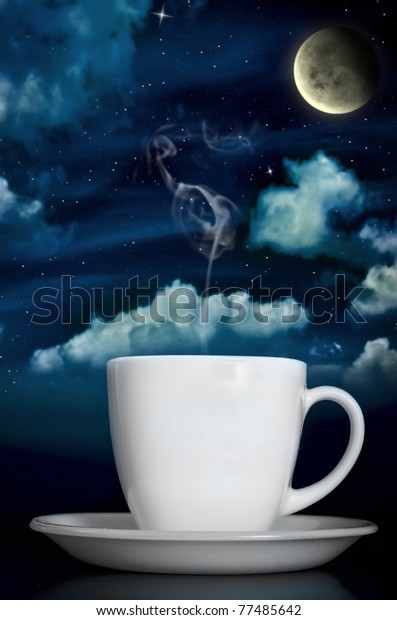 Dreamy Steaming Coffee Under Moonlight Stock Illustration