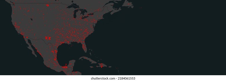 Dresden, Germany - July 29, 2022: Map Of North America, US, Mexico On NASA FIRMS Satellite Wildfire Detection Service Showing Wildfires As Red Dots. Concept Of Global Warming, Deforestation, Wildfire