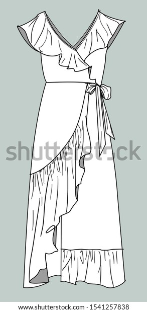 Dress Womenfront Back Drawing Fashion Technical Stock Illustration 1541257838