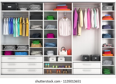 Dressing room in bright colors. Closet compartment. 3d illustration