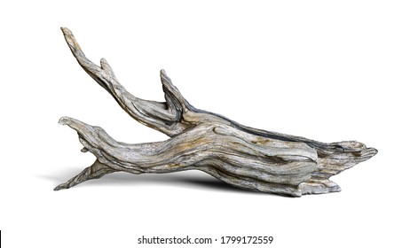 Treibholz einzeln auf weißem Hintergrund, alter Zweig (3D-Rendering)