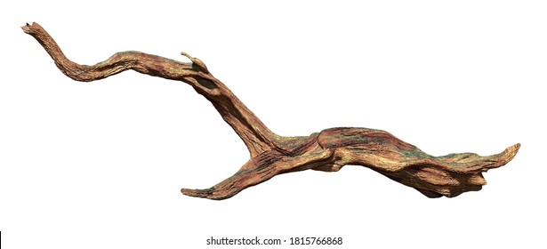 driftwood isolated on white background, aged wood (3d rendering)
