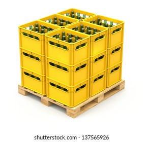 Drink crates on the wooden pallet