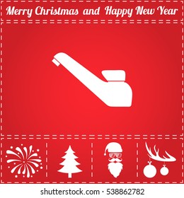 Drinking faucet. Flat symbol and bonus icons for New Year - Santa Claus, Christmas Tree, Firework, Balls on deer antlers