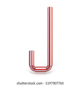 Drinking Straw Font Letter J 3D Render Illustration Isolated On White Background