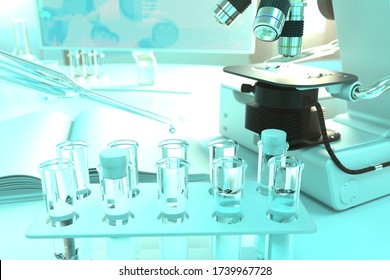 drinking water quality test for legionella - lab test tubes in modern medical research office, medical 3D illustration