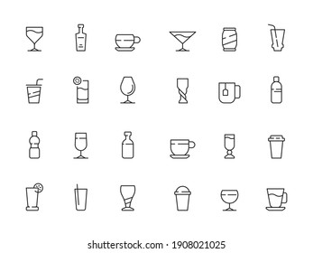 Drinks Symbols. Cups And Glasses Of Hot And Cold Drinks Soda Water Coffee Tea Alcohol Icons Collection