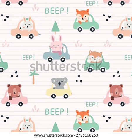Driver animals seamless pattern illustration for t-shirt design. Cute illustration design for fashion fabrics, textile graphics, prints.