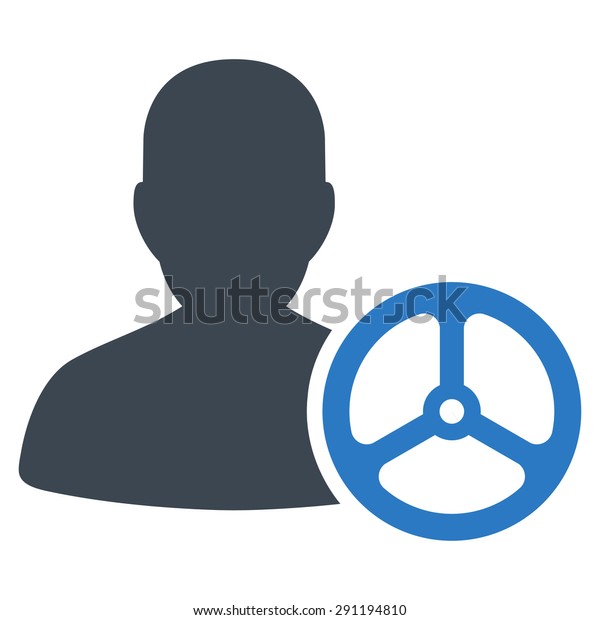 Driver\
icon from Commerce Set. Glyph style: bicolor flat symbol, smooth\
blue colors, rounded angles, white\
background.