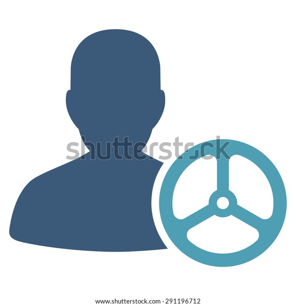 Driver\
icon from Commerce Set. Glyph style: bicolor flat symbol, cyan and\
blue colors, rounded angles, white\
background.
