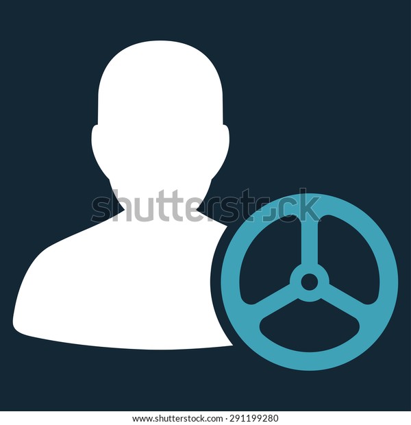 Driver icon from Commerce Set. Glyph style:\
bicolor flat symbol, blue and white colors, rounded angles, dark\
blue background.