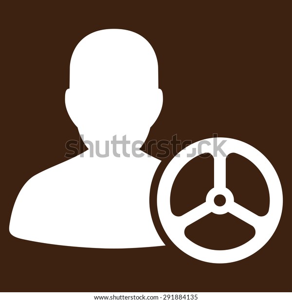 Driver icon from\
Commerce Set. Glyph style: flat symbol, white color, rounded\
angles, brown\
background.