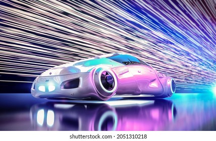 Driverless car or autonomous car with 3d rendering car in rail light tunnel