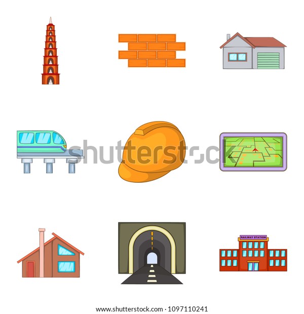 Driving in city icons set.\
Cartoon set of 9 driving in city icons for web isolated on white\
background