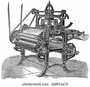 Driving machine with four round brushes, vintage engraved illustration. Industrial encyclopedia E.-O. Lami - 1875.