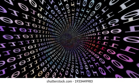 Driving Through Binary Data Tunnel 3d illustration