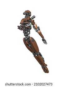 Droid Soldier Is Flying Up In Action, 3d Illustration