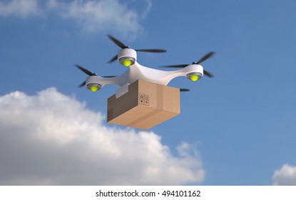 Drone Carrying Carton Package.(3D Rendering)