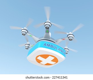 Drone Carrying First Aid Kit For Emergency Medical Care Concept