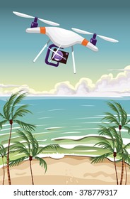 Drone flying over a beach.