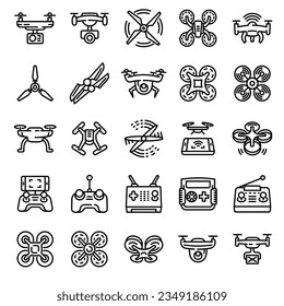Drone icons set. Outline set of drone icons for web design isolated on white background