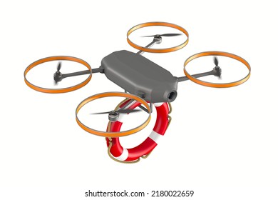 Drone And Life Ring On White Background. Isolated 3d Illustration