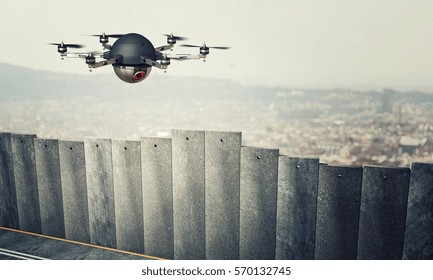 drone on border wall 3d rendering image