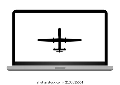 Drone On A Laptop Screen, Illustration Flat Style