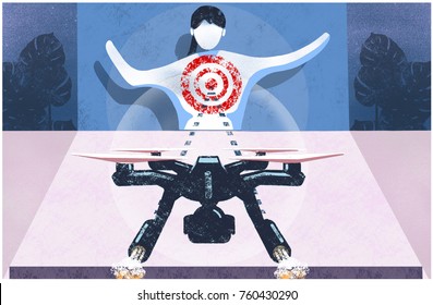 Drone Targeting A Human. Autonomous Drone Seeking Out Human Target.