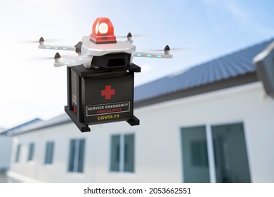 Drone Technology Engineering Device Industry Flying In Industrial Logistic Export Import Covid 19 Vaccine Delivery Service Logistics Coronavirus Transport Transportation For People 3D Rendering