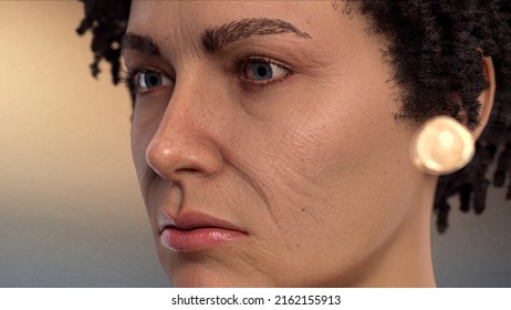Drop Of Collagen Cream Come To Face With Wrinkled Of Older Woman With 3d Rendering.