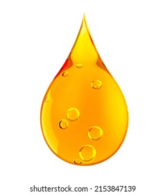 Drop Of Cooking Oil With Air Bubbles. Icon Of Drop Of Oil Or Honey. Liquid Or Water Drop. 3D Illustration