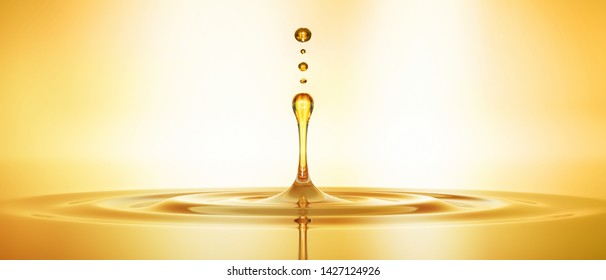 Drop Of Golden Oil - Concept Of Wellness And Beauty Products - 3D Illustration