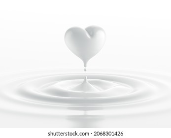 Drop Of Milk In Form Of Heart. Healthy Food Conceptual Symbol. 3D Render