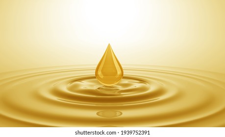 Drop of oil falls onto the surface of the oil. 3D illustration
