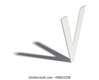 Drop Shadow Font. Letter V. 3D Render Illustration Isolated On White Background