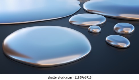 Droplets Of Liquid Metal - Mercury. 3D Rendered Illustration.