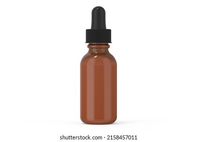 Dropper bottle mockup amber glass bottle cosmetic liquid drug transparent amber bottle template with glossy cap 3d rendering 3d illustration mockup isolated on white background