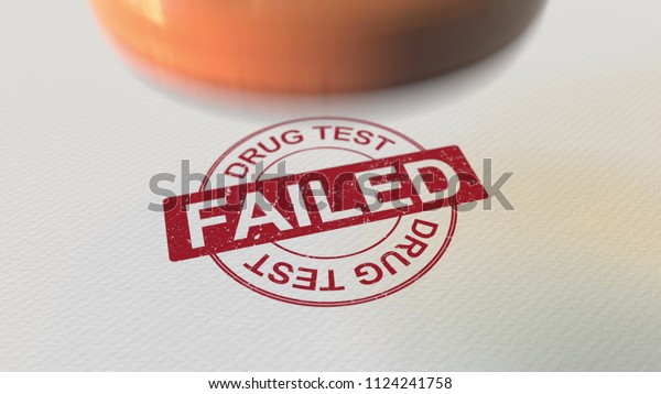 DRUG\
TEST FAILED wooden stamp conceptual 3D\
rendering