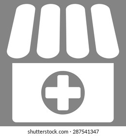 Drugstore Icon From Business Bicolor Set. Glyph Style: Flat Symbol, White Color, Rounded Angles, Gray Background.