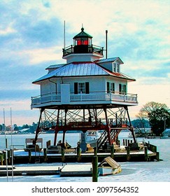Drum Point Lighthouse in winter, illustration 