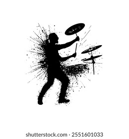 Drum Set Performance, Silhouette Vector Illustration