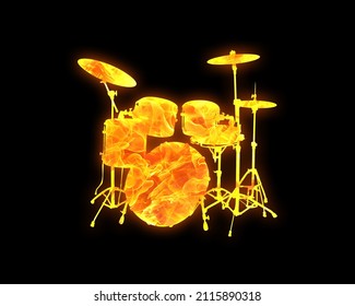 Drummer Musician Drum fires Flames Icon Logo Symbol, 3d illustration