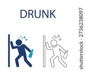 Drunk icons, Line art vector illustration