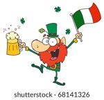 Drunk Leprechuan Dancing With Beer And A Flag