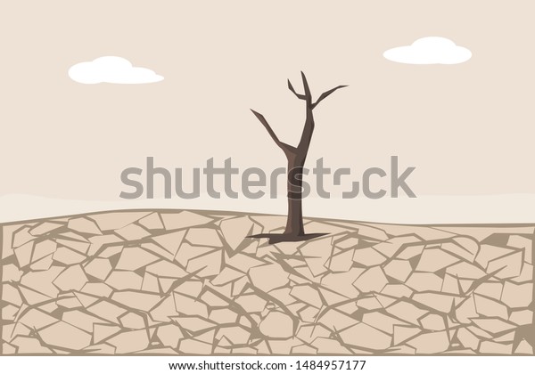 Dry Cracked Land Tree Soil Erosion Stock Illustration 1484957177