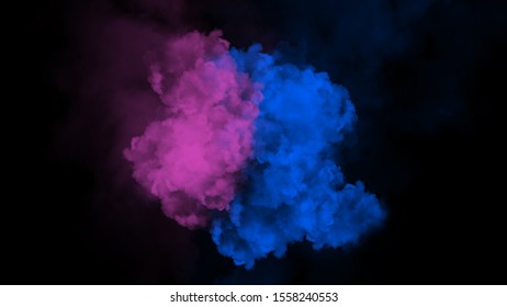 Dry Ice Explosion Colorful Pink And Blue Smoke Background. Abstract Texture For Text Or Copyspace.